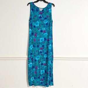 Vintage Trilogy Blue and Purple Shift Flowy Feminine Floral Maxi Dress